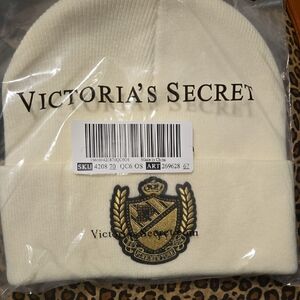 Victoria's Secret Ivory Beanie with Crest